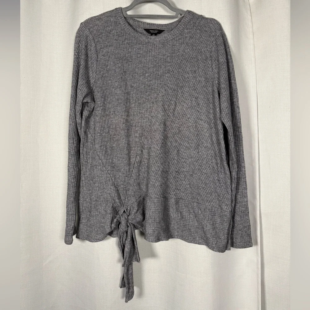 Simply Vera Vera Wang Silver Grey Tie Waist Crewneck Sweater Size XL - Picture 9 of 9